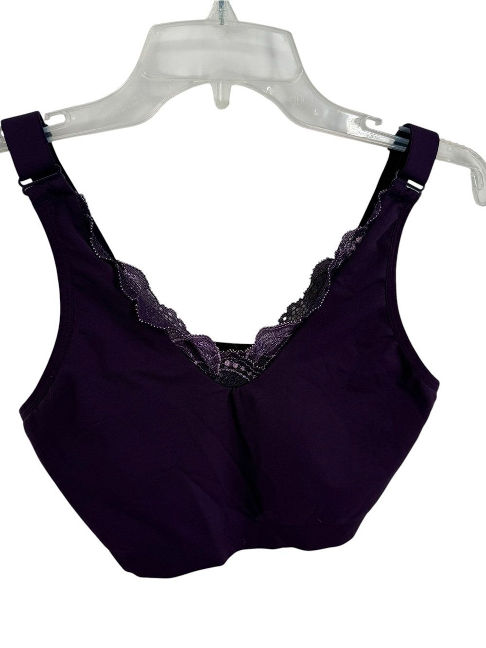 Cacique Purple Wireless Bralette Bra Adjustable Straps Size 14/16 Lace Pullover